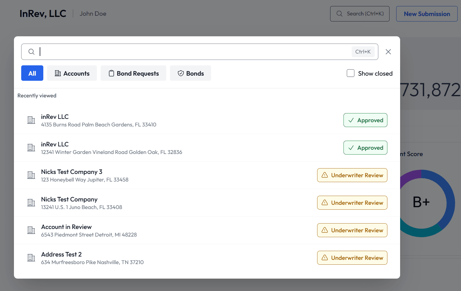 Global Search modal