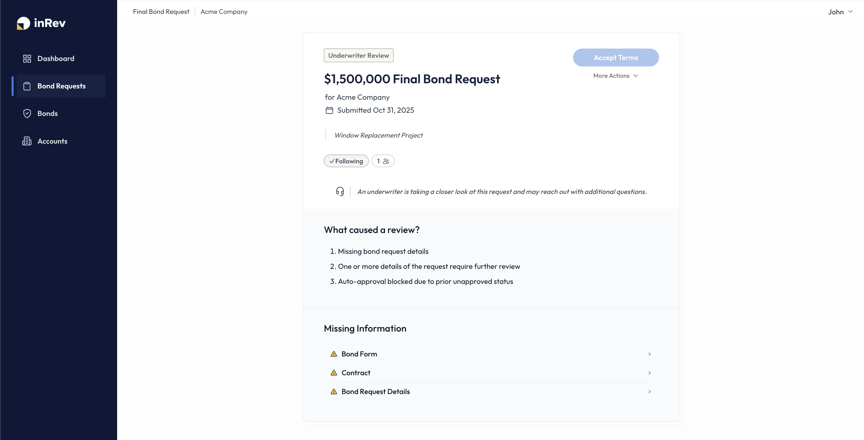 Partial Bond Requests and Enhanced Bond Request Page