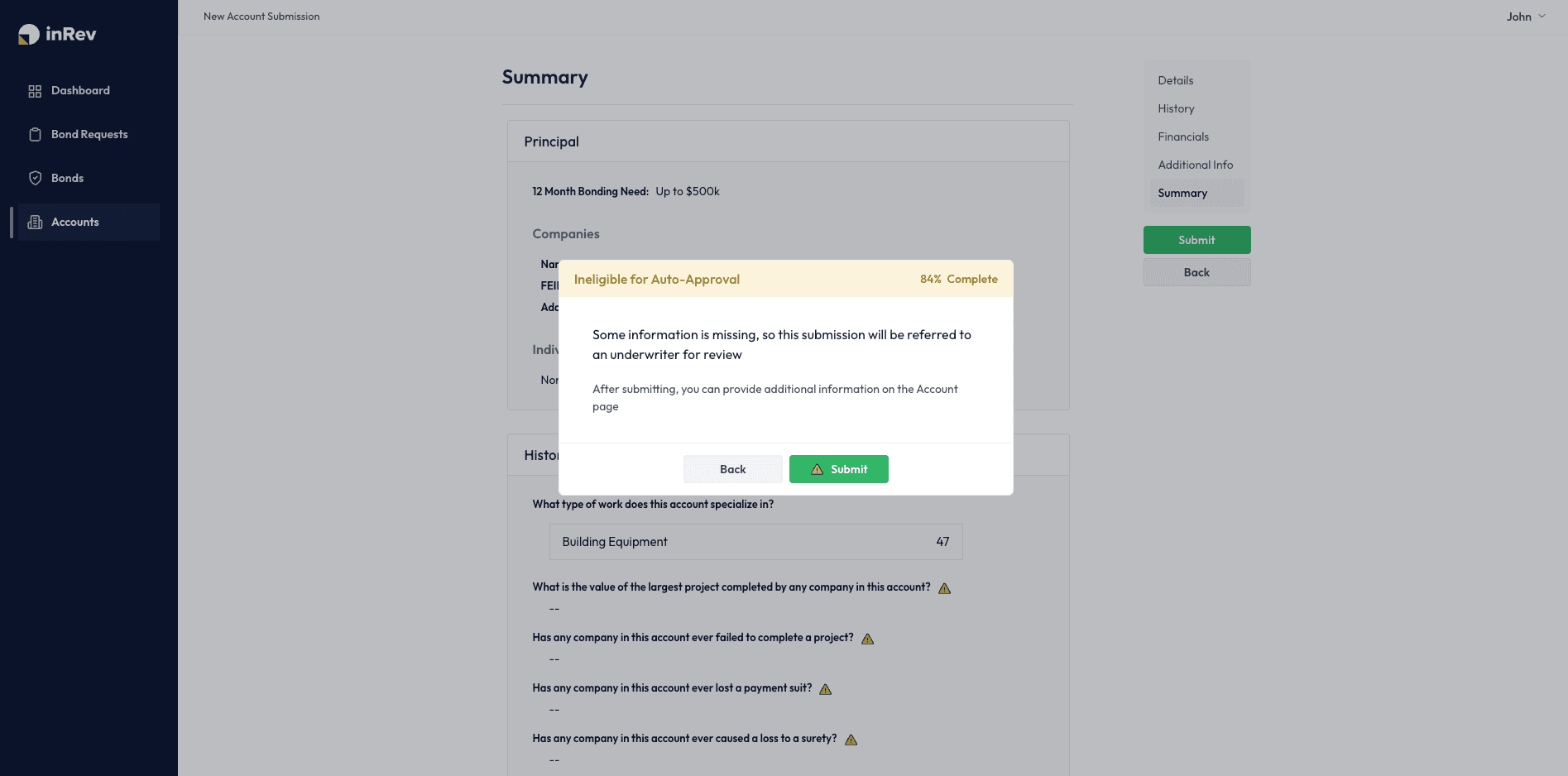 Partial Account Submissions